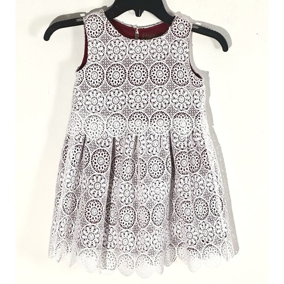 Genuine Kids by OshKosh Dress Lace Embroidered Scalloped Hem White Red - Picture 1 of 9